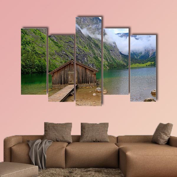 Boat house at Obersee Lake, Bavaria, Germany multi panel canvas wall art