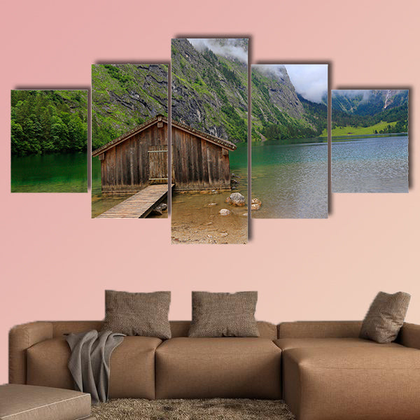 Boat house at Obersee Lake, Bavaria, Germany multi panel canvas wall art