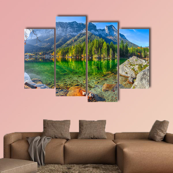 Fantastic autumn sunny day on Hintersee Lake multi panel canvas wall art