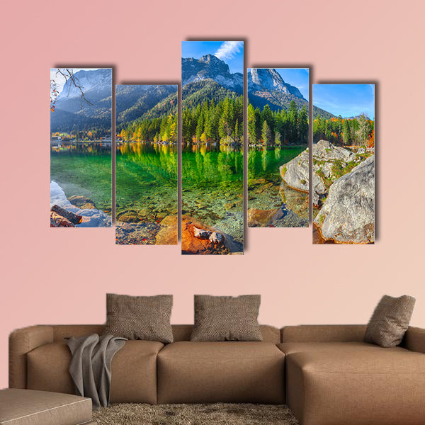 Fantastic autumn sunny day on Hintersee Lake multi panel canvas wall art