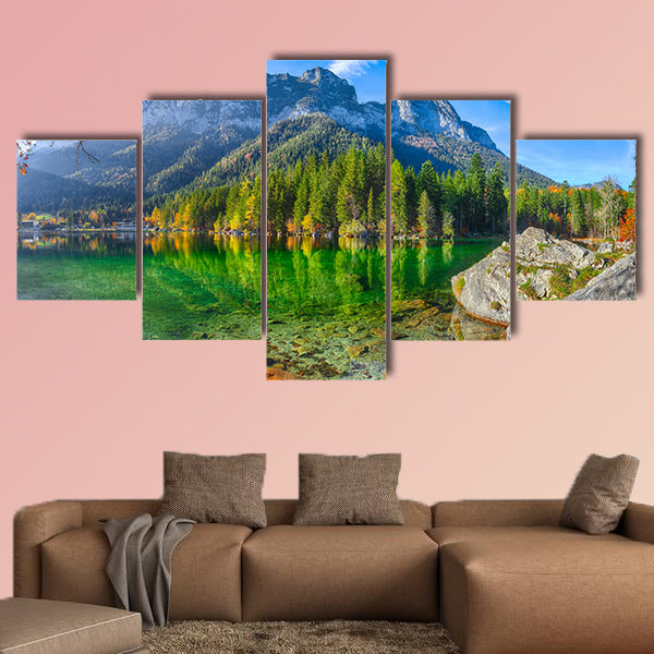 Fantastic autumn sunny day on Hintersee Lake multi panel canvas wall art