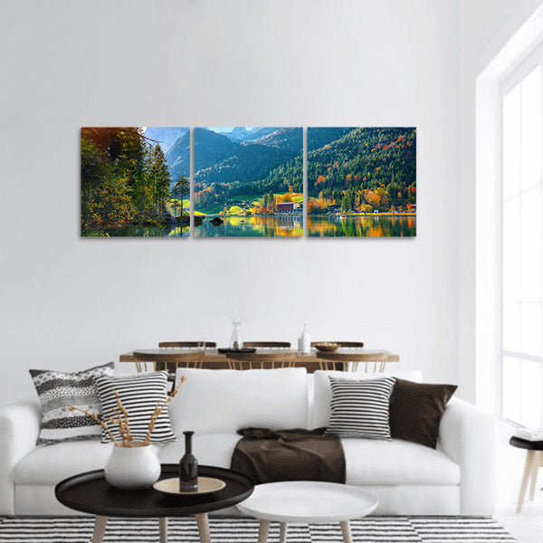 Fantastic autumn sunset of  Hintersee lake Germany Alps, Panoramic canvas Wall Art