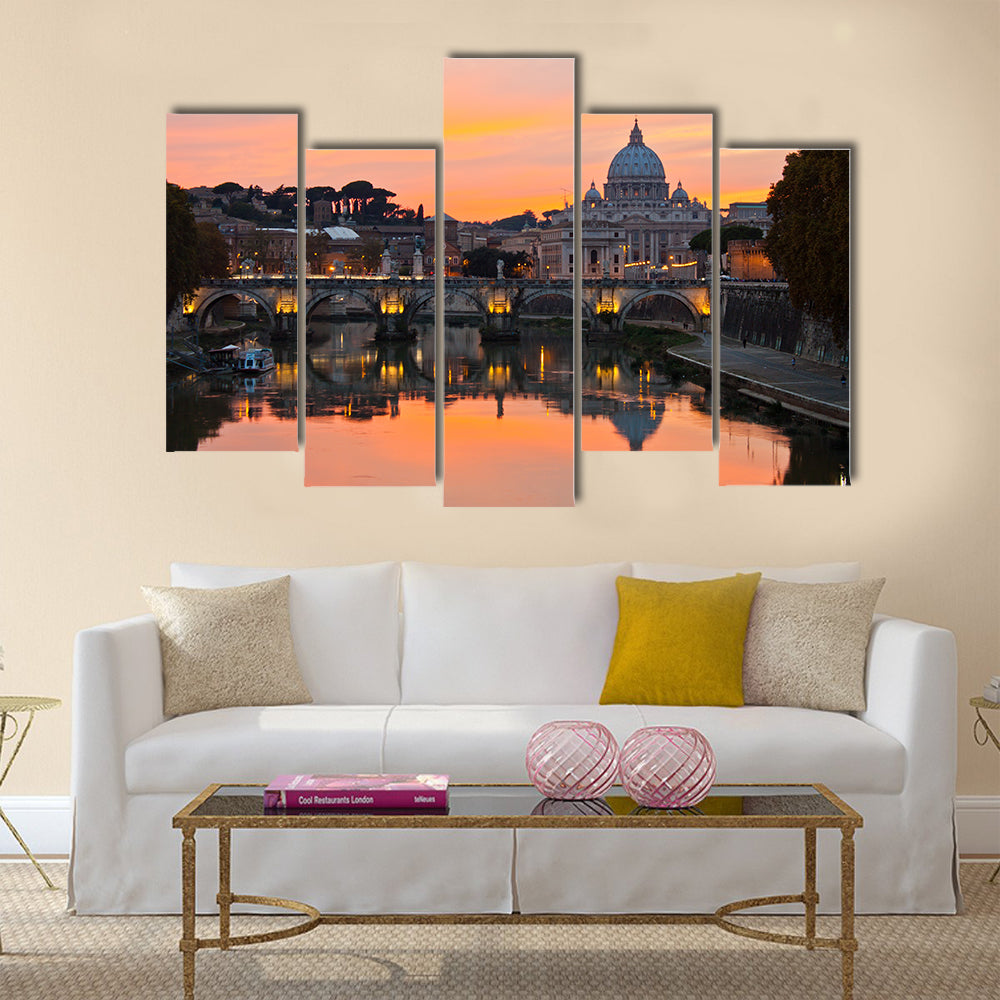 Saint Peter Basilica at sunset Multi panel canvas wall art