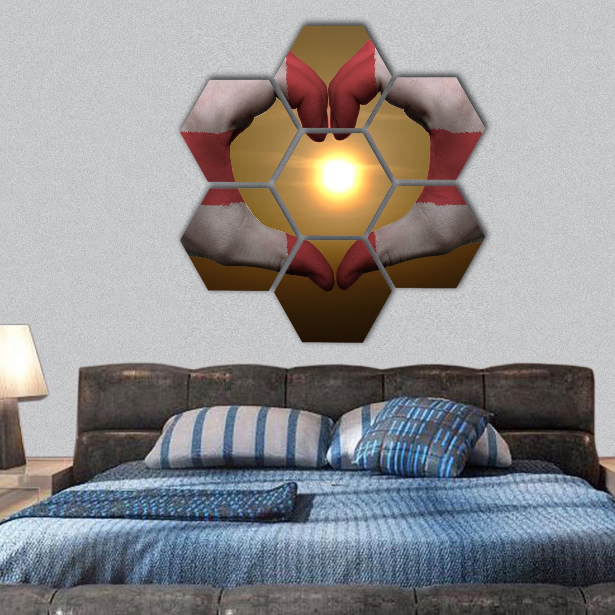 Gesture made by England flag hexagonal canvas wall art