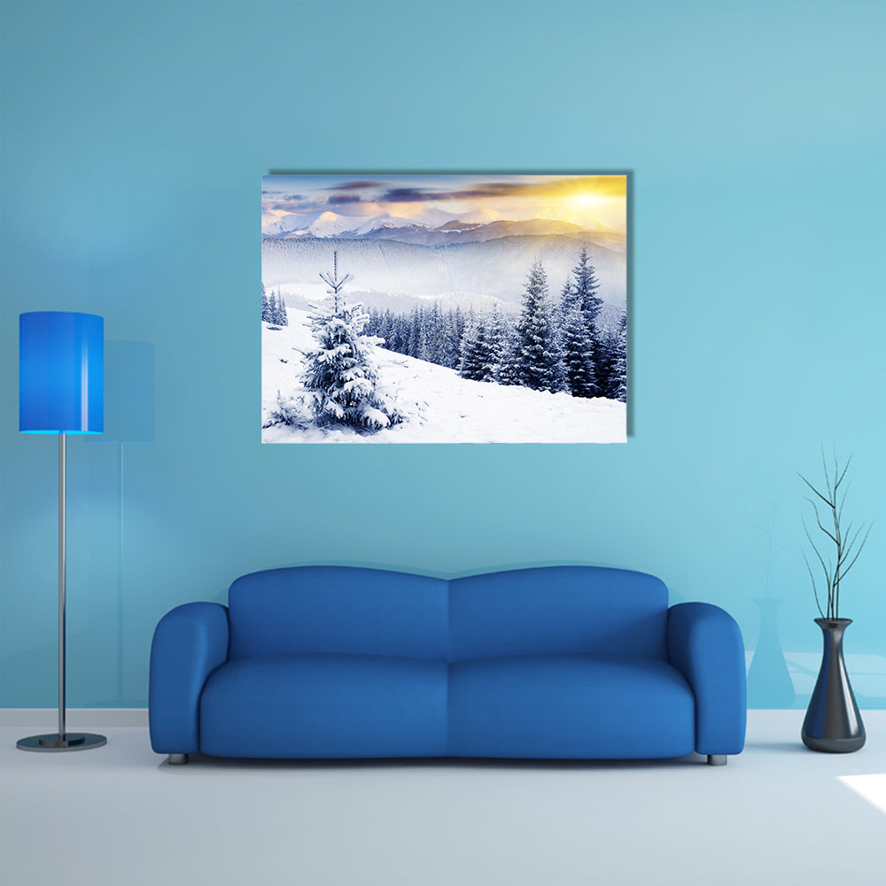 A Majestic Sunset In The Winter Mountains Landscape Multi Panel Canvas Wall Art