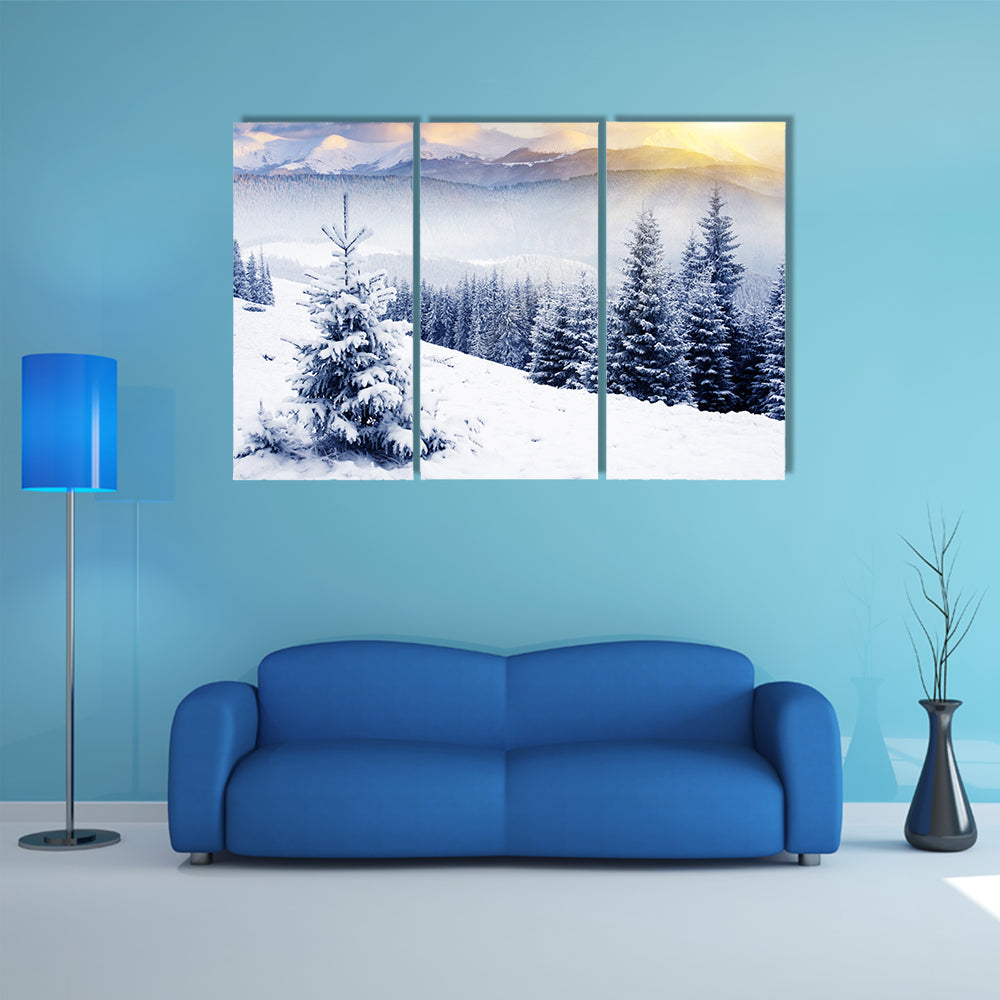 A Majestic Sunset In The Winter Mountains Landscape Multi Panel Canvas Wall Art
