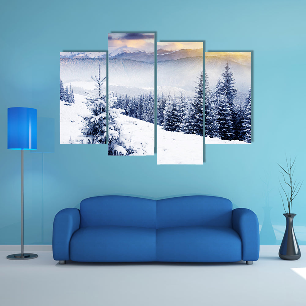 A Majestic Sunset In The Winter Mountains Landscape Multi Panel Canvas Wall Art