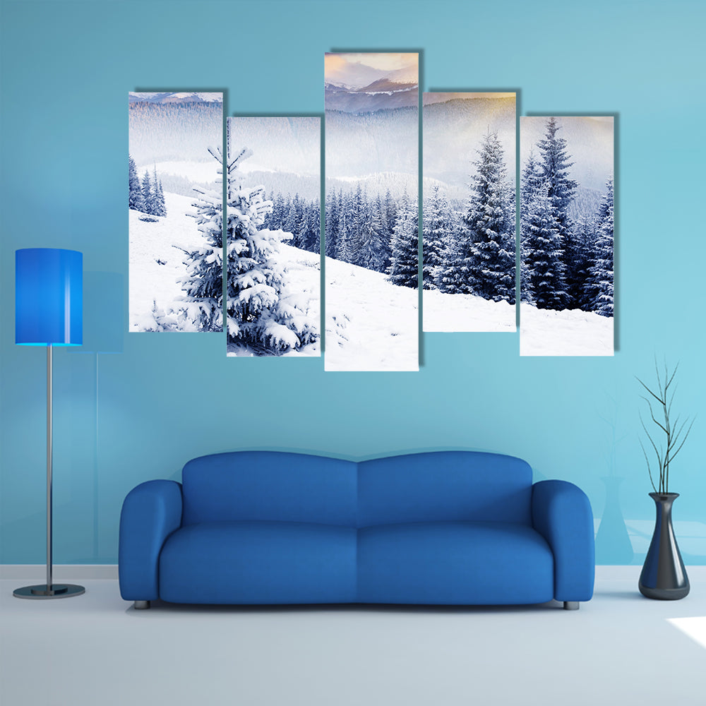 A Majestic Sunset In The Winter Mountains Landscape Multi Panel Canvas Wall Art