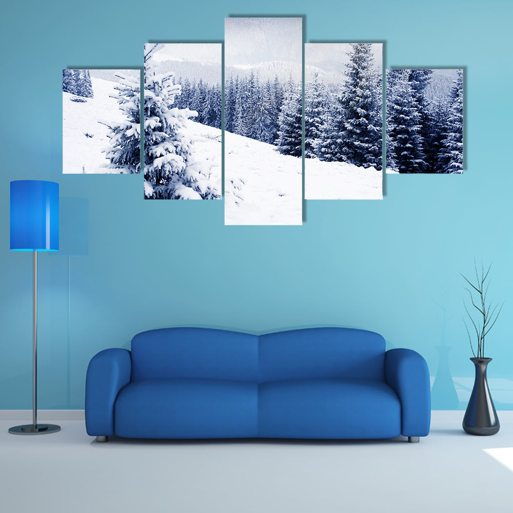 A Majestic Sunset In The Winter Mountains Landscape Multi Panel Canvas Wall Art