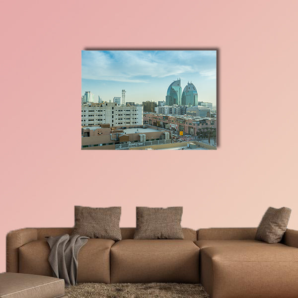 Aerial view of Dawn of Riyadh with buildings in Riyadh, Saudi Arabia multi panel canvas wall art