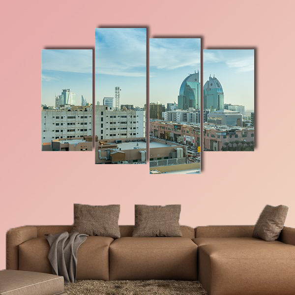 Aerial view of Dawn of Riyadh with buildings in Riyadh, Saudi Arabia multi panel canvas wall art