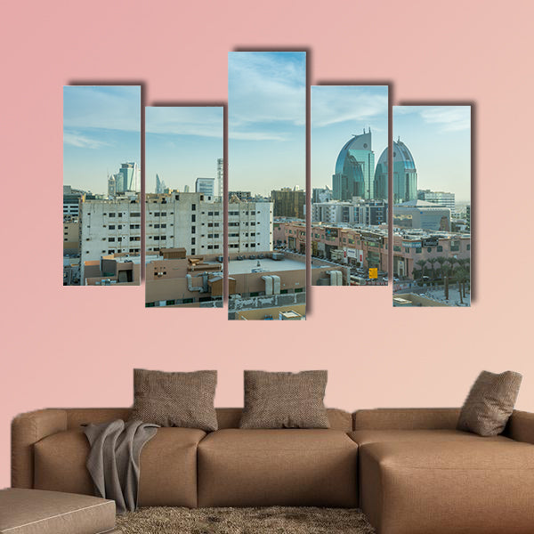 Aerial view of Dawn of Riyadh with buildings in Riyadh, Saudi Arabia multi panel canvas wall art