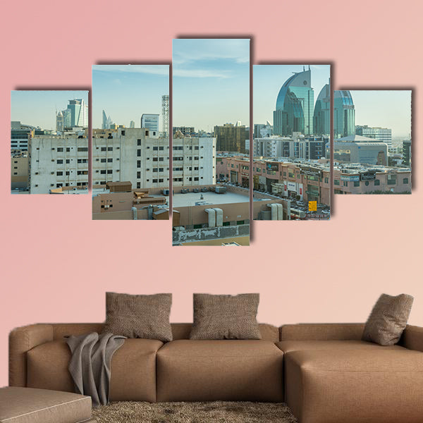 Aerial view of Dawn of Riyadh with buildings in Riyadh, Saudi Arabia multi panel canvas wall art