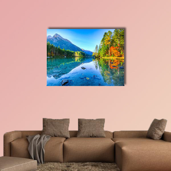 Fantastic autumn sunrise of Hintersee Lake multi panel canvas wall art