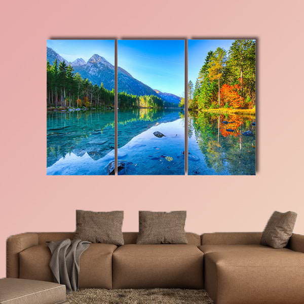 Fantastic autumn sunrise of Hintersee Lake multi panel canvas wall art