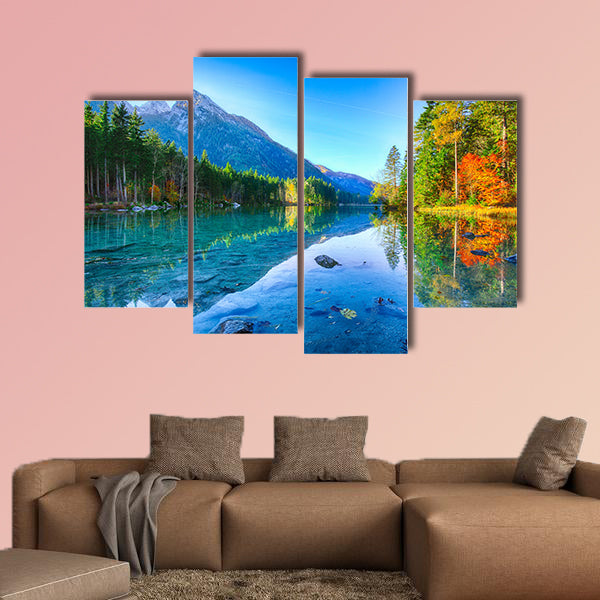 Fantastic autumn sunrise of Hintersee Lake multi panel canvas wall art