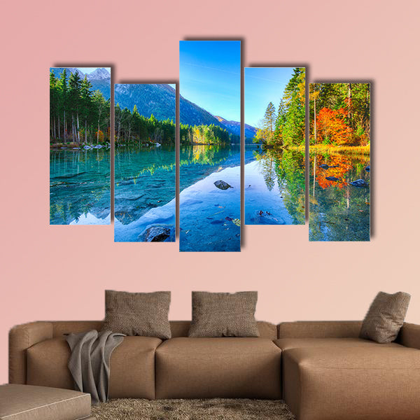 Fantastic autumn sunrise of Hintersee Lake multi panel canvas wall art
