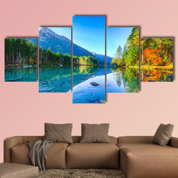 Fantastic autumn sunrise of Hintersee Lake multi panel canvas wall art
