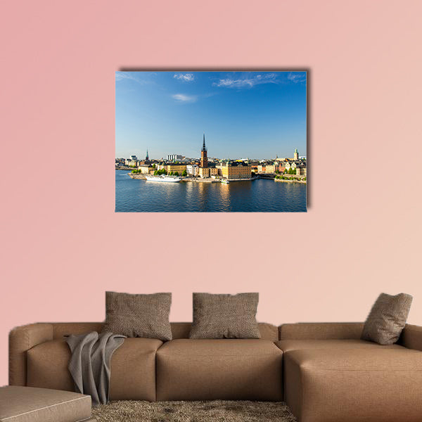 Aerial panoramic top view of Riddarholmen district in canvas wall art