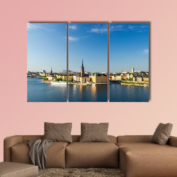 Aerial panoramic top view of Riddarholmen district in canvas wall art