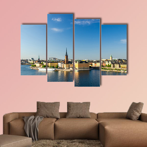 Aerial panoramic top view of Riddarholmen district in canvas wall art