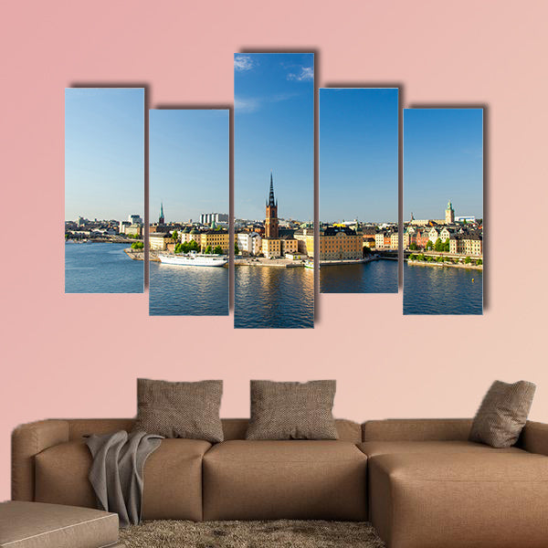 Aerial panoramic top view of Riddarholmen district in canvas wall art