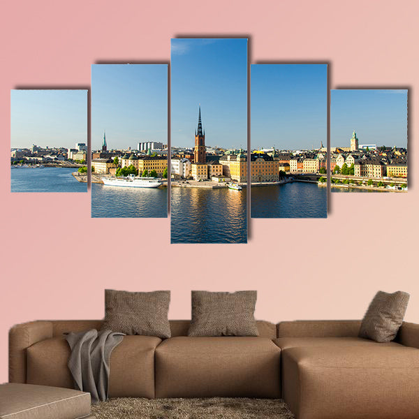 Aerial panoramic top view of Riddarholmen district in canvas wall art