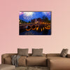 Famous canals and bridges of Amsterdam in night, Netherlands multi panel canvas wall art