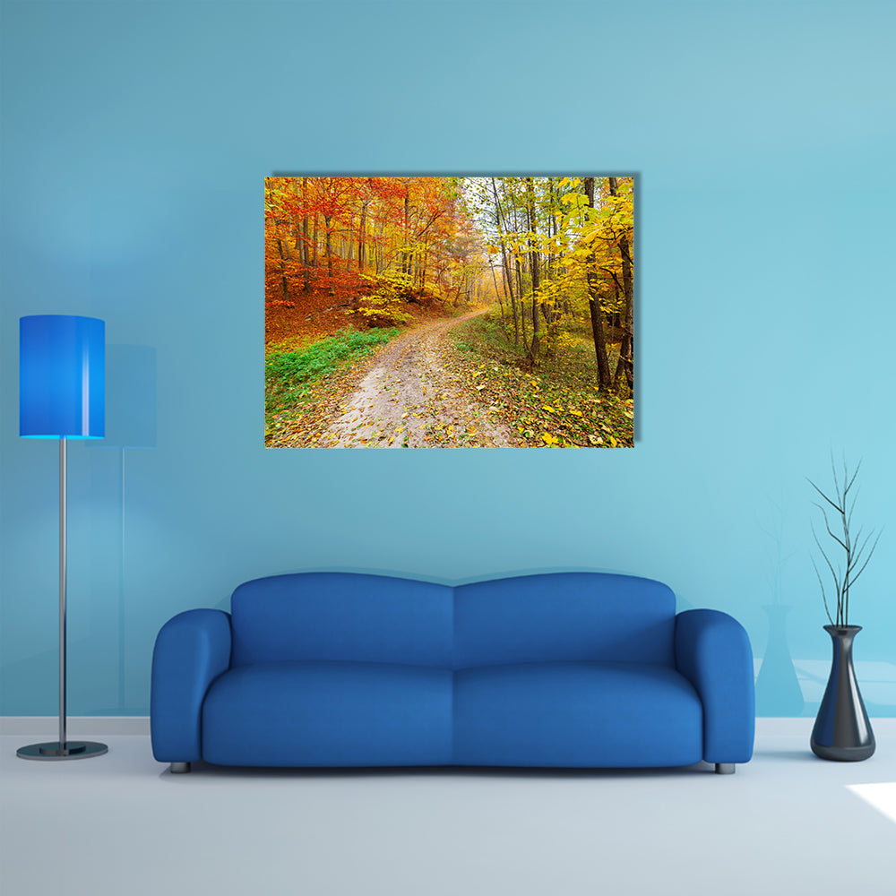 Autumn Landscape With Fallen Leaves And Shabby Forest Multi Panel Canvas Wall Art