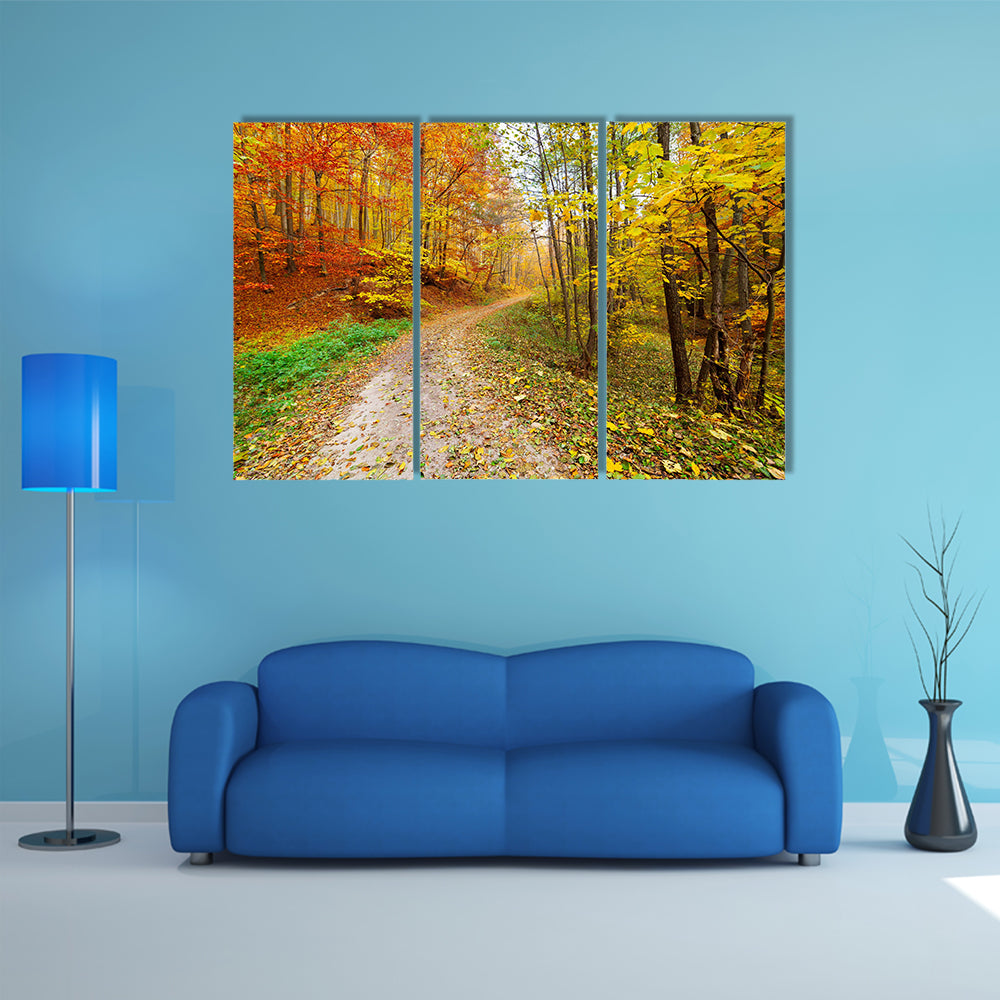 Autumn Landscape With Fallen Leaves And Shabby Forest Multi Panel Canvas Wall Art