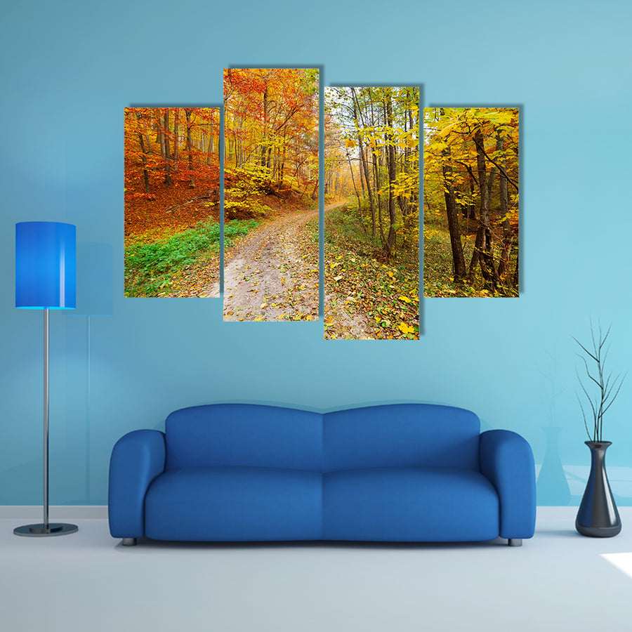Autumn Landscape With Fallen Leaves And Shabby Forest Multi Panel Canvas Wall Art