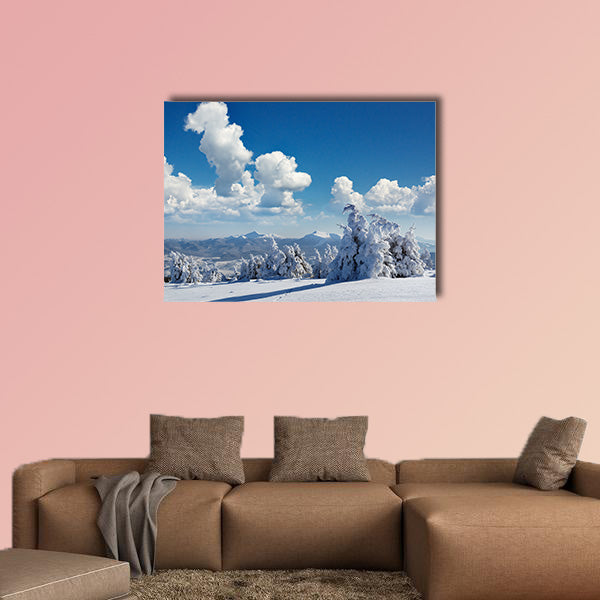 Winter landscape with fur-trees and fresh snow, multi panel canvas wall art