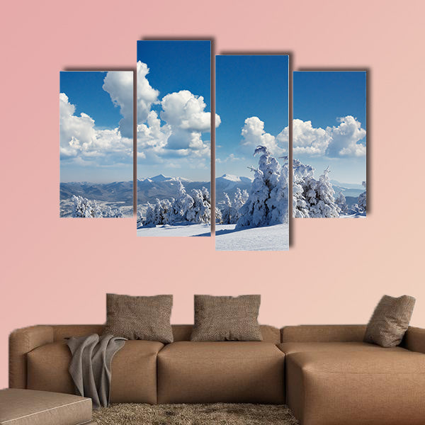 Winter landscape with fur-trees and fresh snow, multi panel canvas wall art