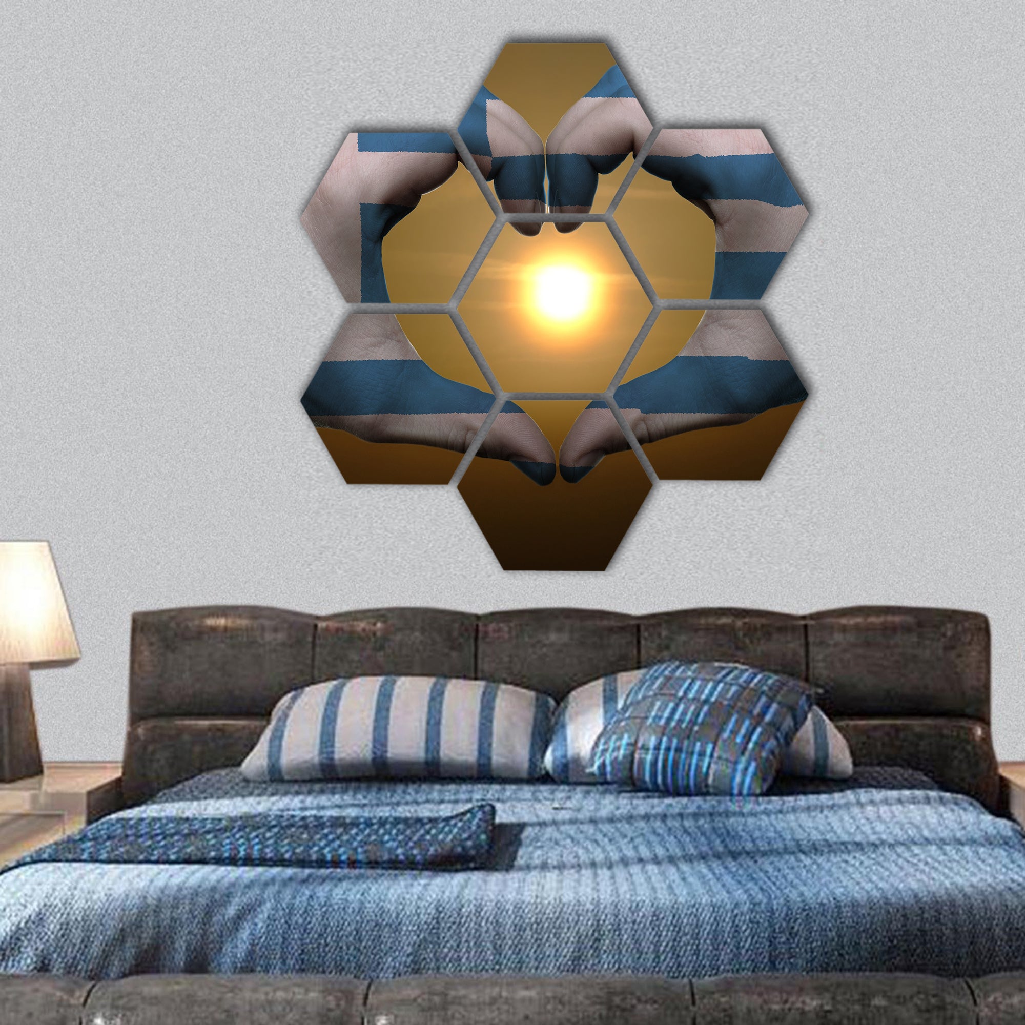 Gesture made by Greece flag hexagonal canvas wall art