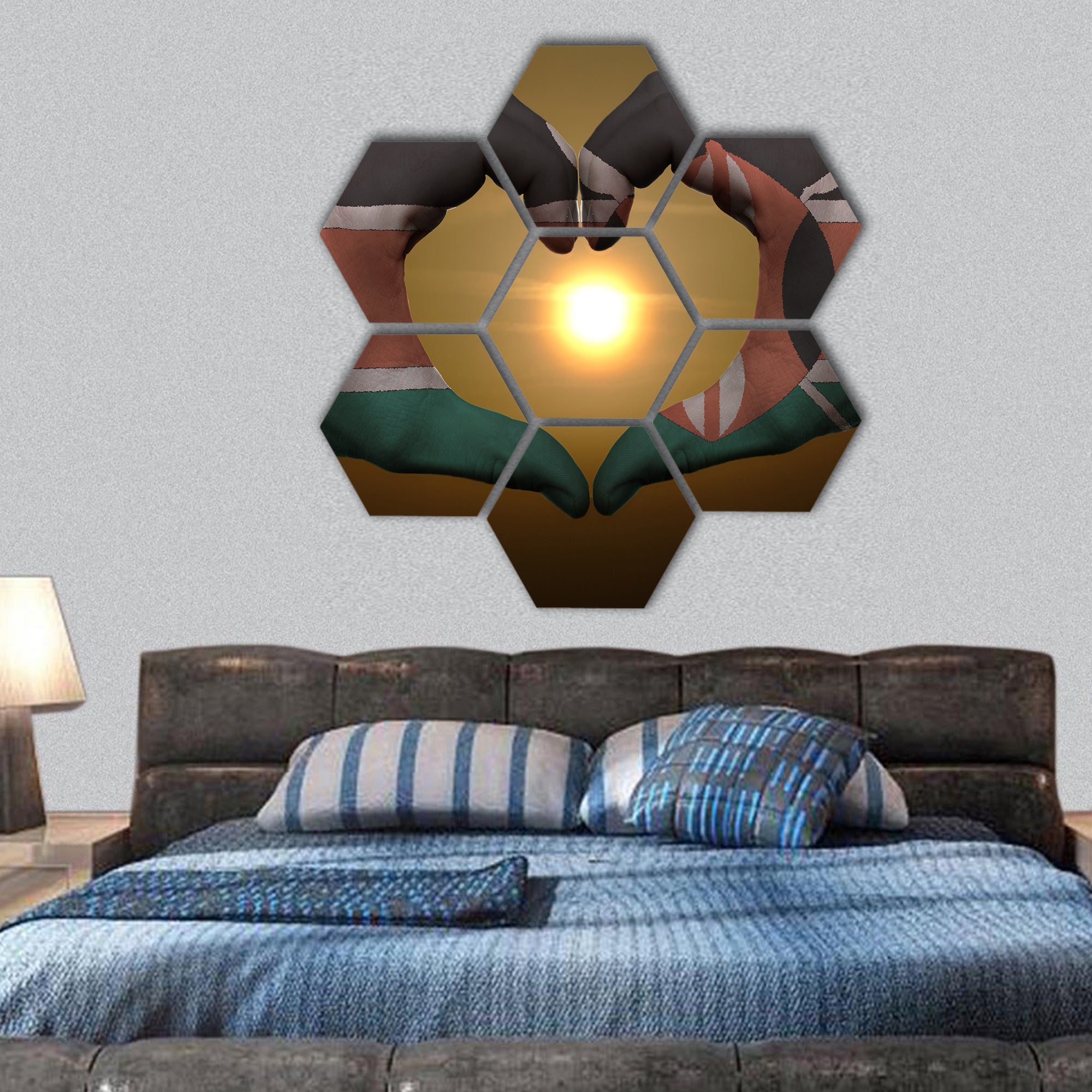 Gesture made by Kenya flag hexagonal canvas wall art