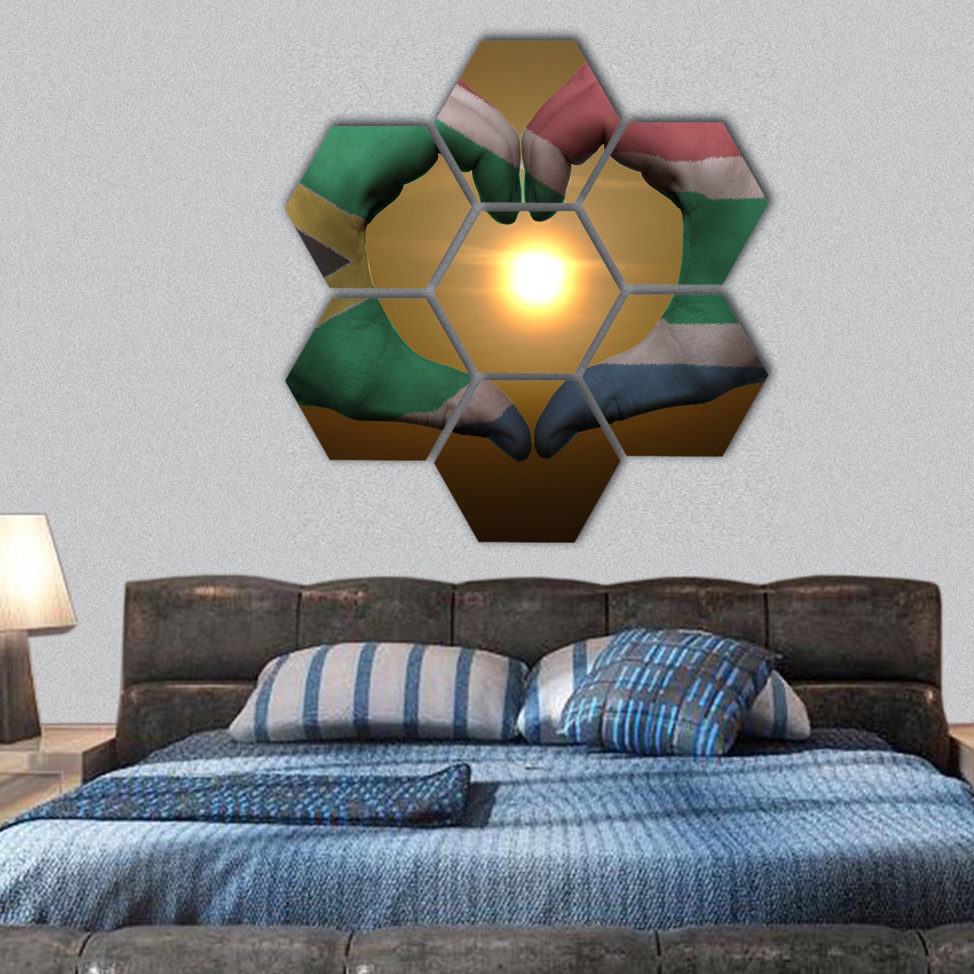 Gesture made by south Africa flag hexagonal canvas wall art