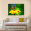 Blue butterfly on yellow flower Multi Panel Canvas Wall Art