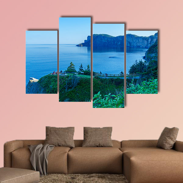 Landscape of cliffs and ocean in Cap-Bon-Ami, with visitors, wall art