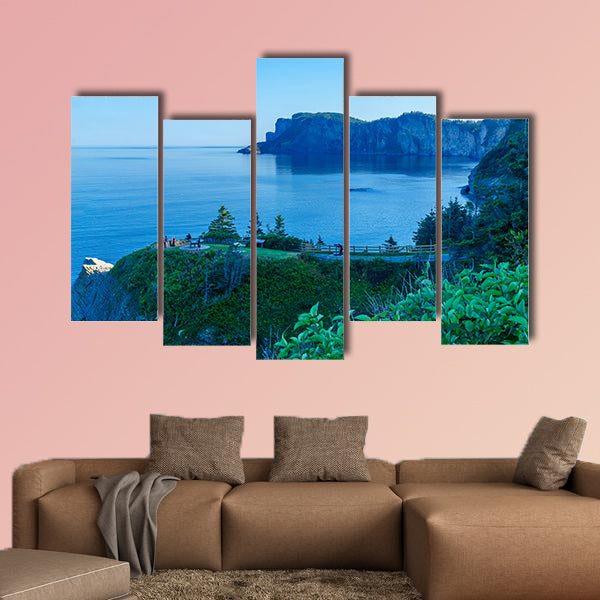 Landscape of cliffs and ocean in Cap-Bon-Ami, with visitors, wall art