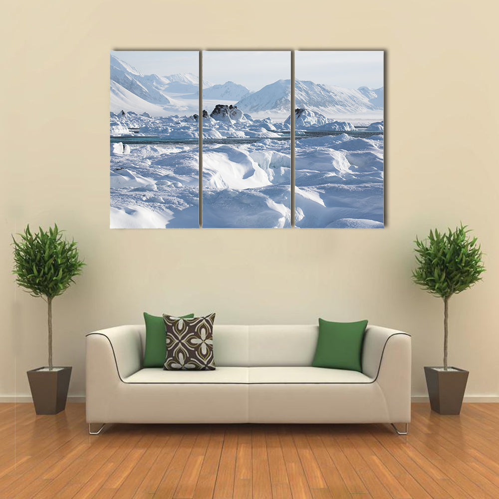 Arctic winter landscape - ice on the frozen fjord multi panel canvas wall art