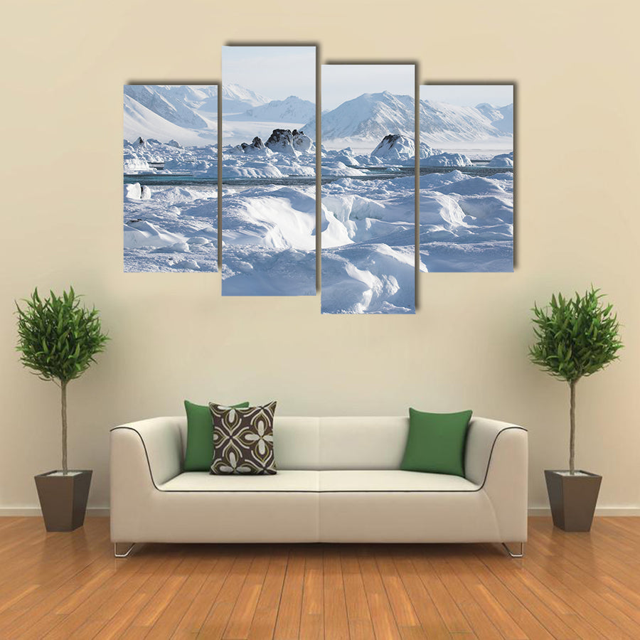 Arctic winter landscape - ice on the frozen fjord multi panel canvas wall art