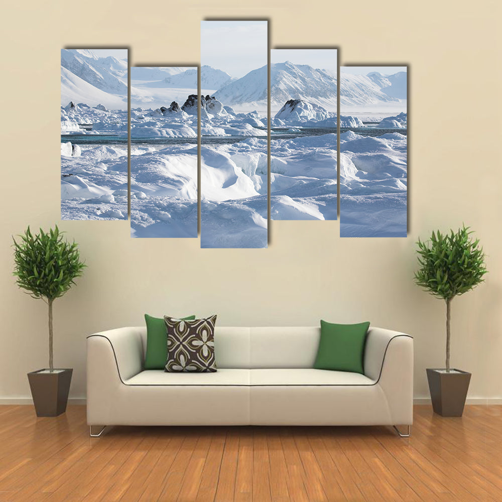 Arctic winter landscape - ice on the frozen fjord multi panel canvas wall art