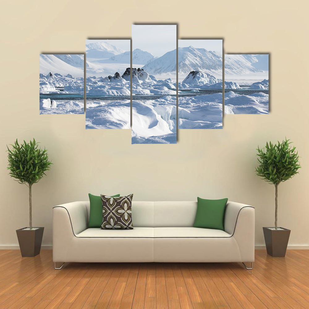 Arctic winter landscape - ice on the frozen fjord multi panel canvas wall art