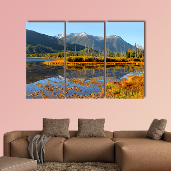 Panoramic view of Vermilion lakes landscape in Banff wall art