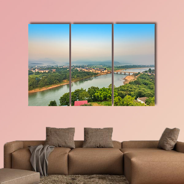 Urban architecture landscape of the Bund River Bund, Longhu Mountain, multi panel canvas wall art