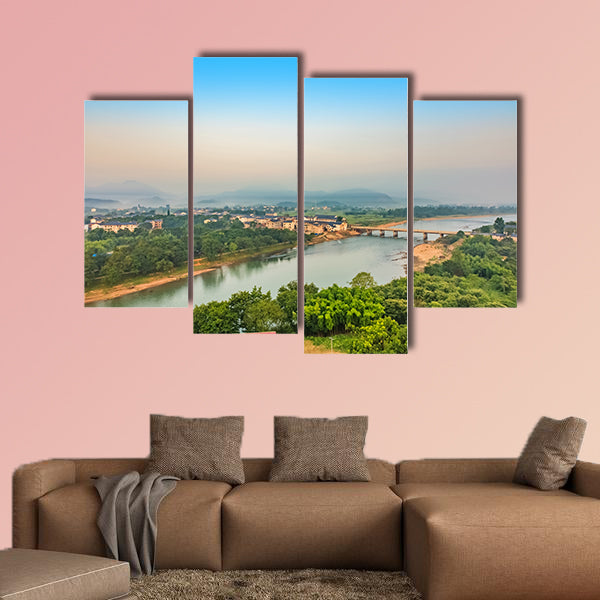 Urban architecture landscape of the Bund River Bund, Longhu Mountain, multi panel canvas wall art