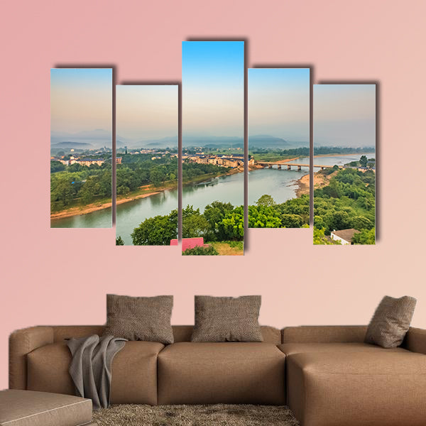 Urban architecture landscape of the Bund River Bund, Longhu Mountain, multi panel canvas wall art