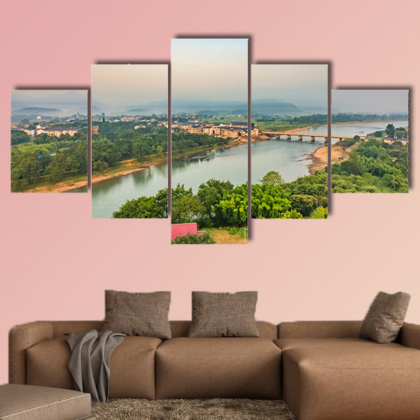 Urban architecture landscape of the Bund River Bund, Longhu Mountain, multi panel canvas wall art
