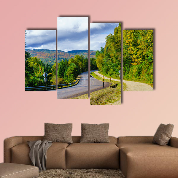 View of a footpath and road, in Mont Tremblant National Park, Quebec, Canada multi panel canvas wall art