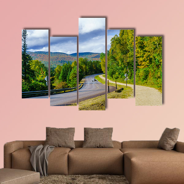 View of a footpath and road, in Mont Tremblant National Park, Quebec, Canada multi panel canvas wall art